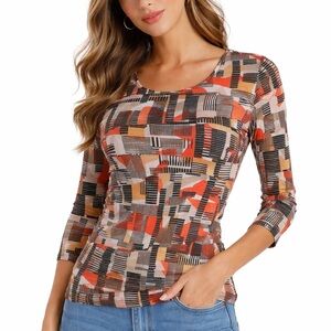 Alfani Petite Multicolor Abstract 3/4 Long Sleeve Top Size PS